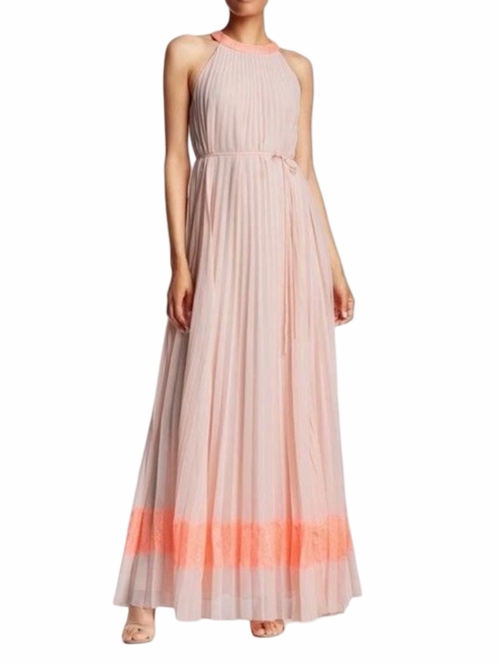 Ted Baker | The Marryy Blush Peachy Pink Sleeveless Pleat Lace Halter Maxi Dress